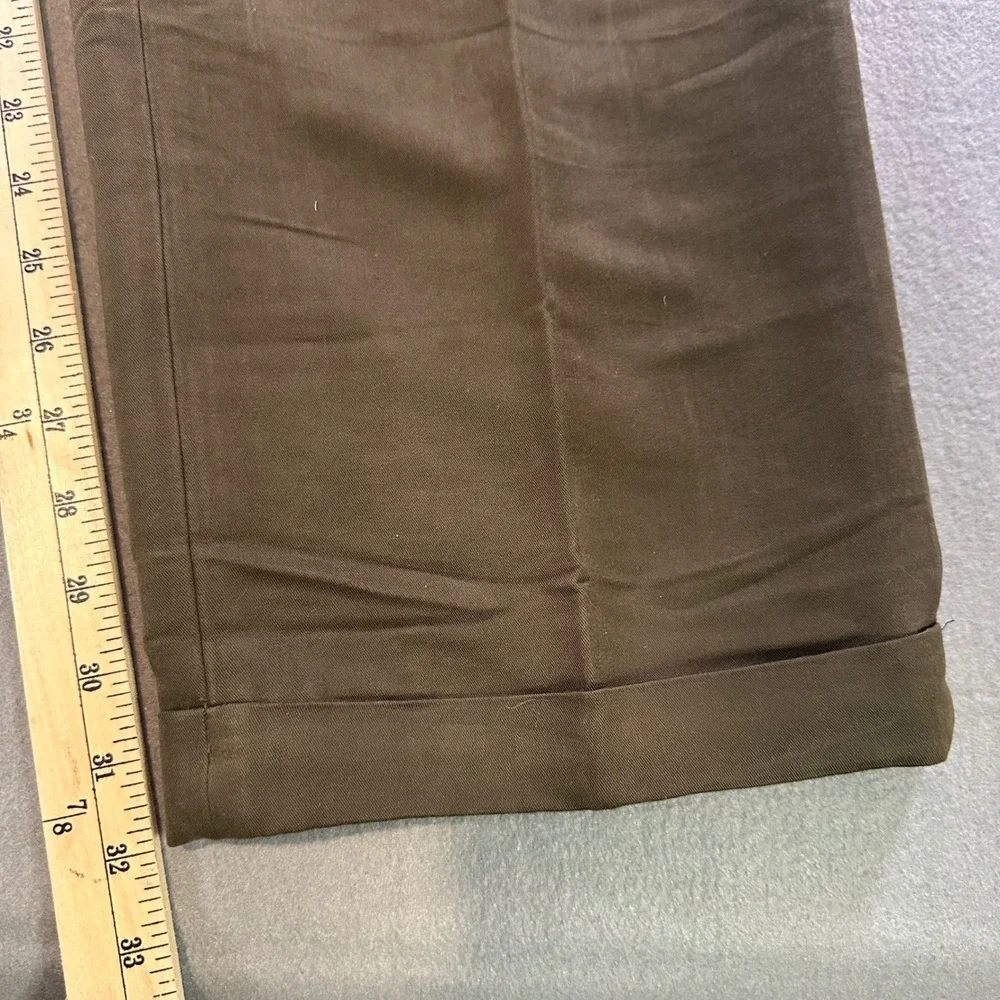 J. Ferrar Men Pleated Dress Pants Olive Brown Cuffed Straight Leg Trousers 30x32